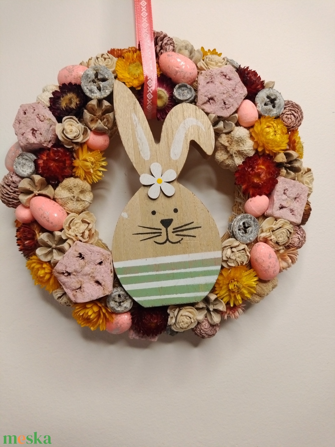 Rózsaszín húsvéti kopogtató - ünnepi díszek, dekorációk - húsvéti díszek és dekorációk - húsvéti ajtódísz, kopogtató - Meska.hu