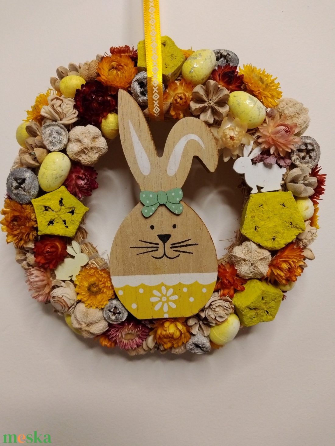 Sárga húsvéti kopogtató - ünnepi díszek, dekorációk - húsvéti díszek és dekorációk - húsvéti ajtódísz, kopogtató - Meska.hu