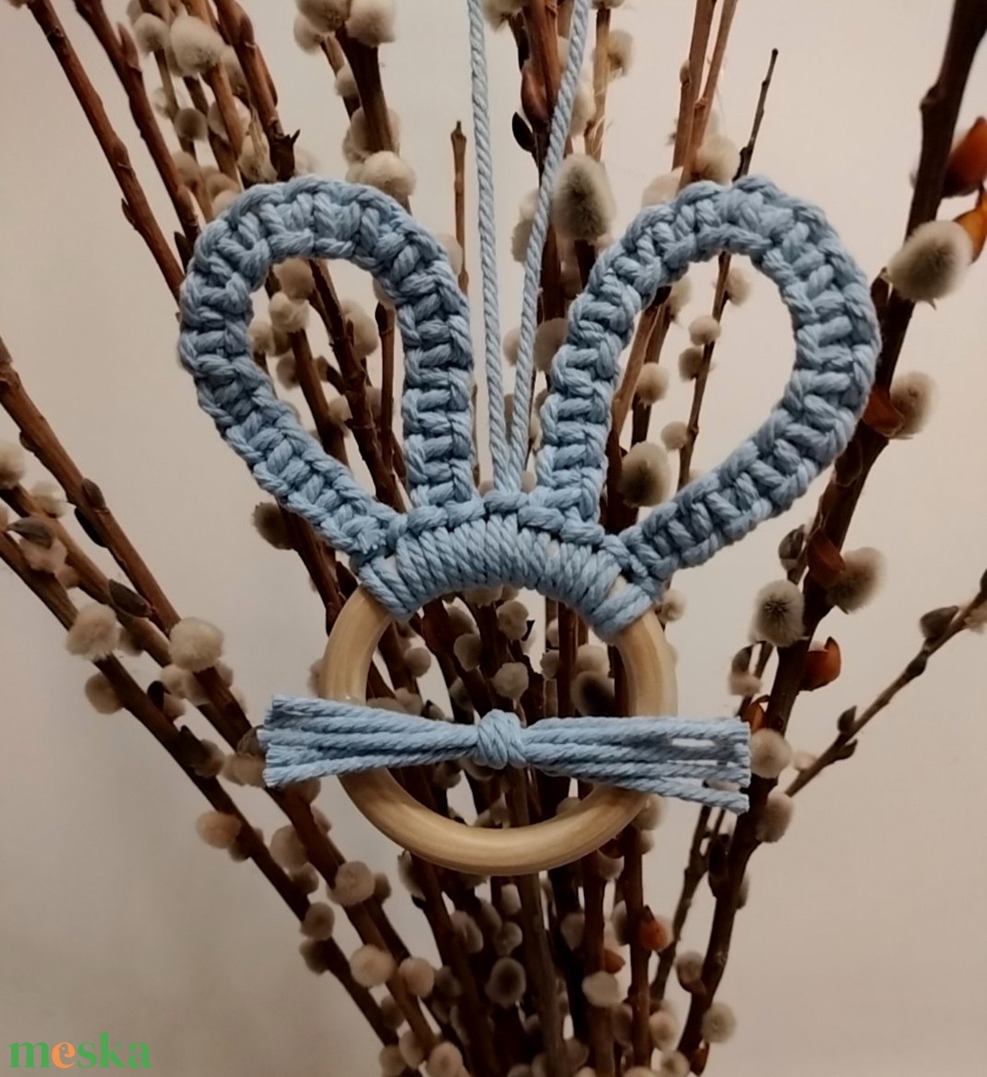 Makramé nyuszifül - ünnepi díszek, dekorációk - húsvéti díszek és dekorációk - húsvéti tojásfadíszek - Meska.hu