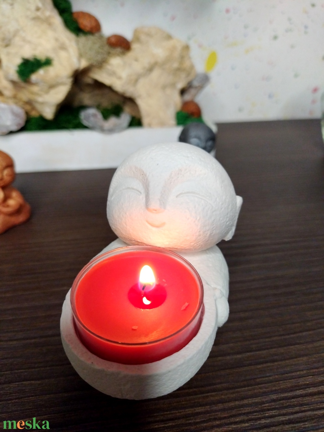 Jesmonite szerzetes mécsestartó - kézzel öntött, környezetbarát lakásdekor - otthon & életmód - gyertya, illat, aroma - mécses és mécsestartó - Meska.hu