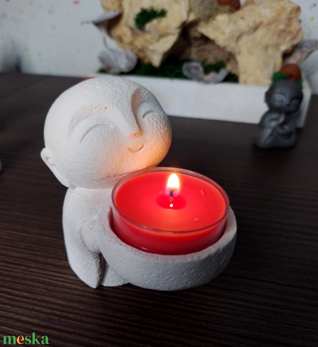 Jesmonite szerzetes mécsestartó - kézzel öntött, környezetbarát lakásdekor - otthon & életmód - gyertya, illat, aroma - mécses és mécsestartó - Meska.hu