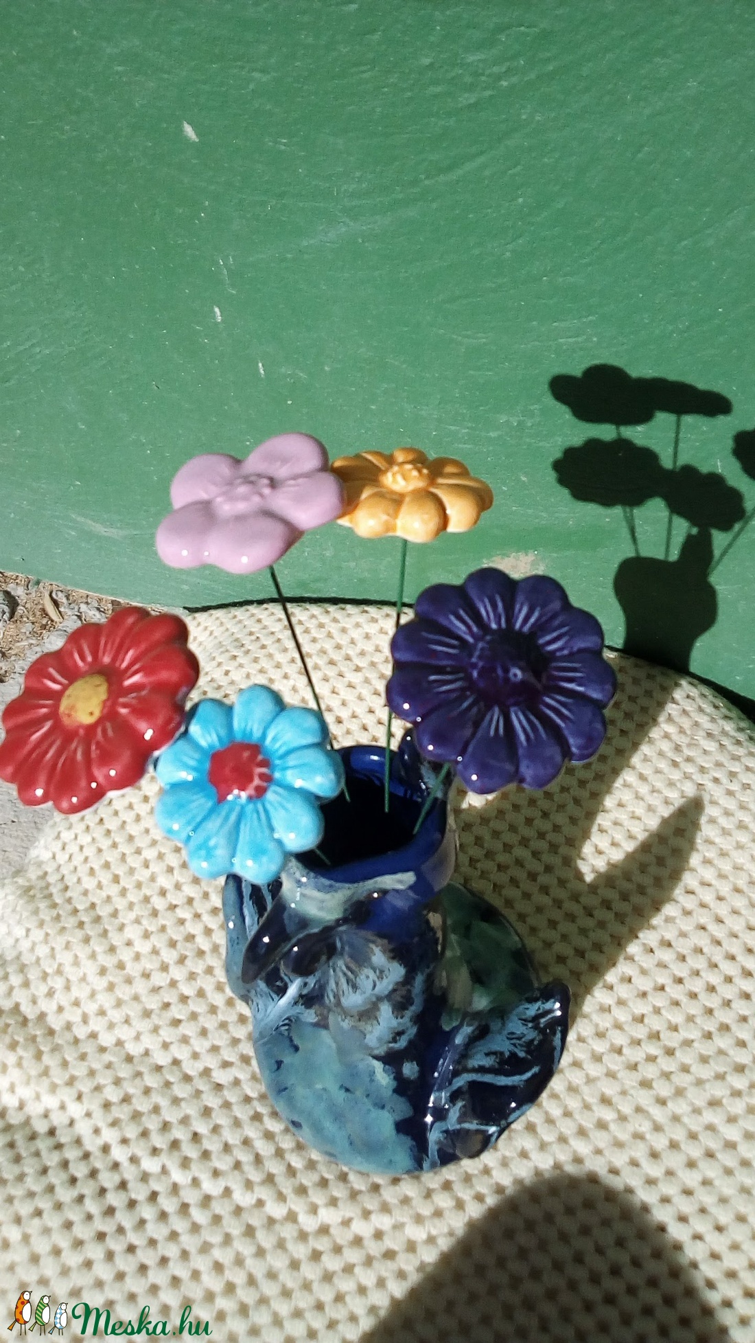 Kerámia virág zöld színű szárral -  - Meska.hu