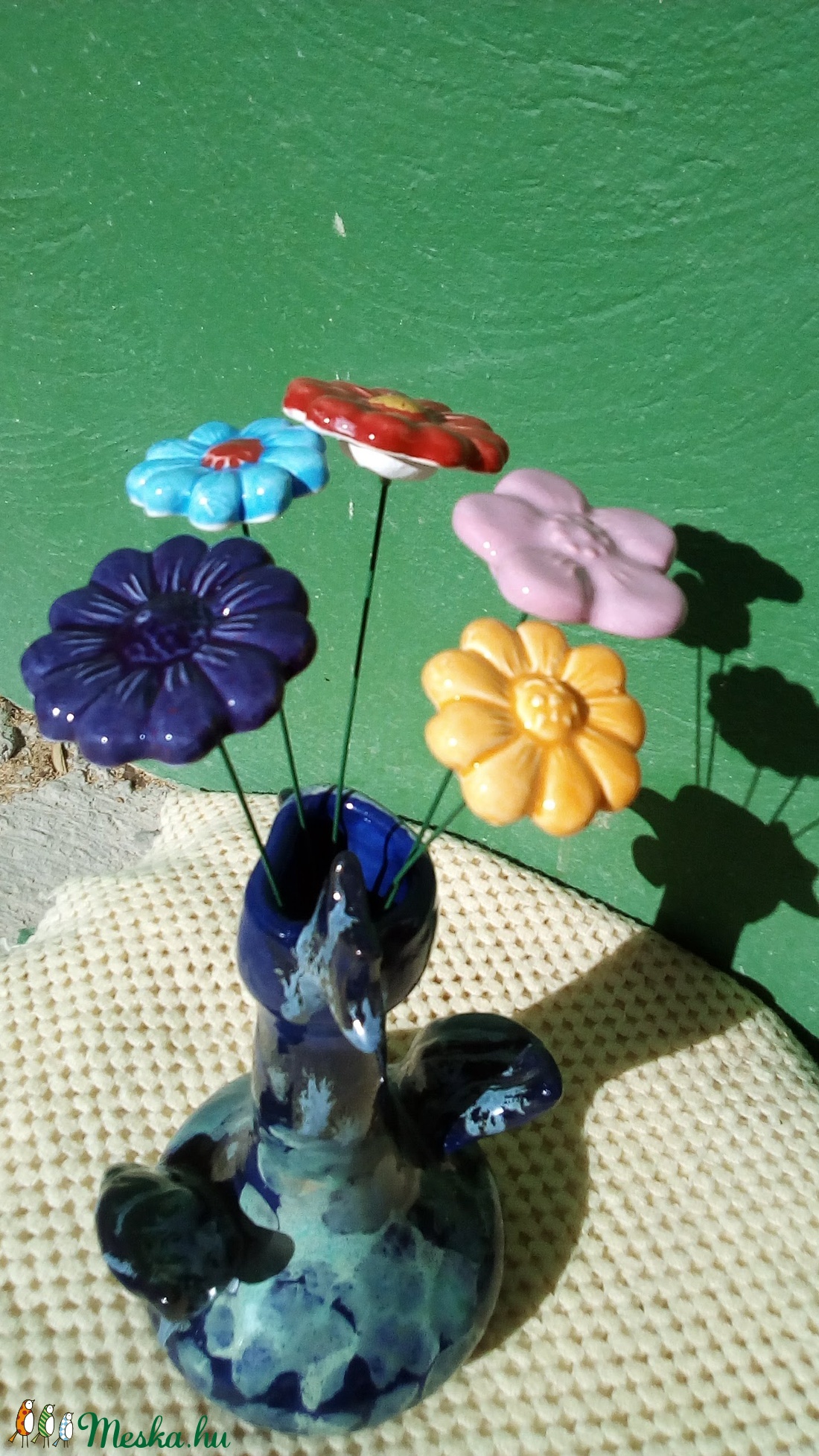 Kerámia virág zöld színű szárral -  - Meska.hu