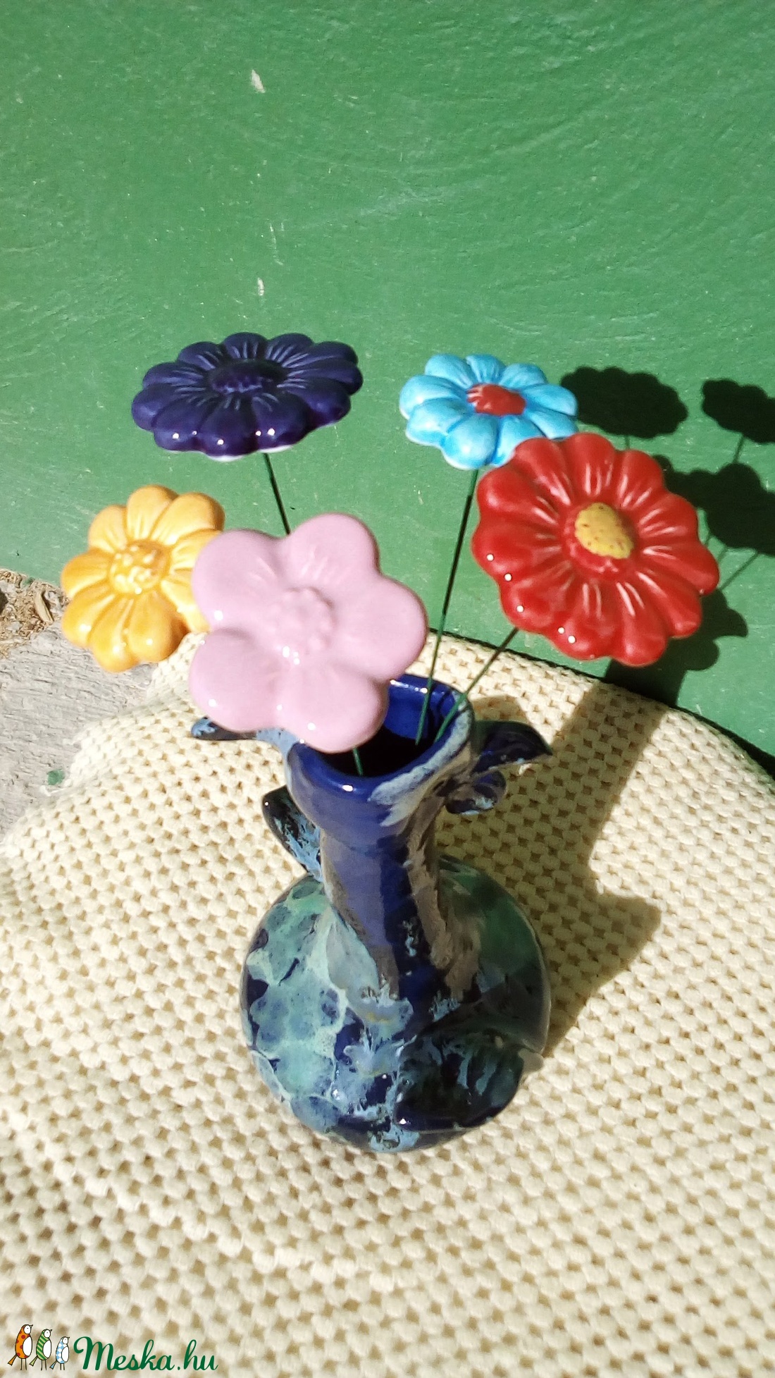 Kerámia virág zöld színű szárral -  - Meska.hu