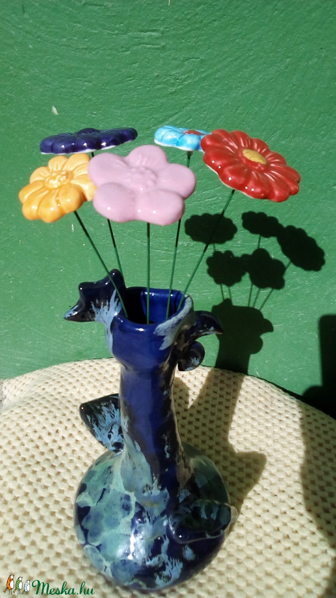 Kerámia virág zöld színű szárral -  - Meska.hu