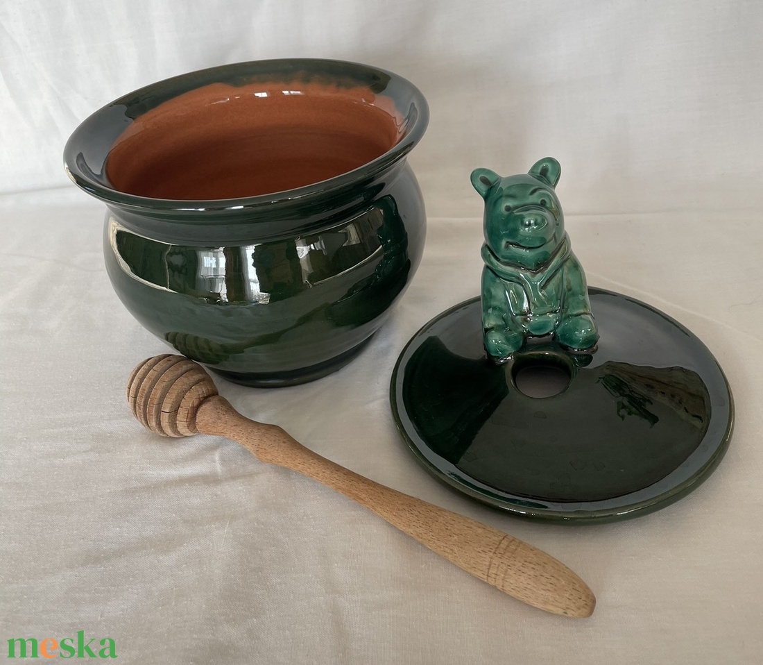  Micimackós mézes edény (zöld) - otthon & életmód - dekoráció - asztal és polc dekoráció - dekorációs tál, tartó - Meska.hu