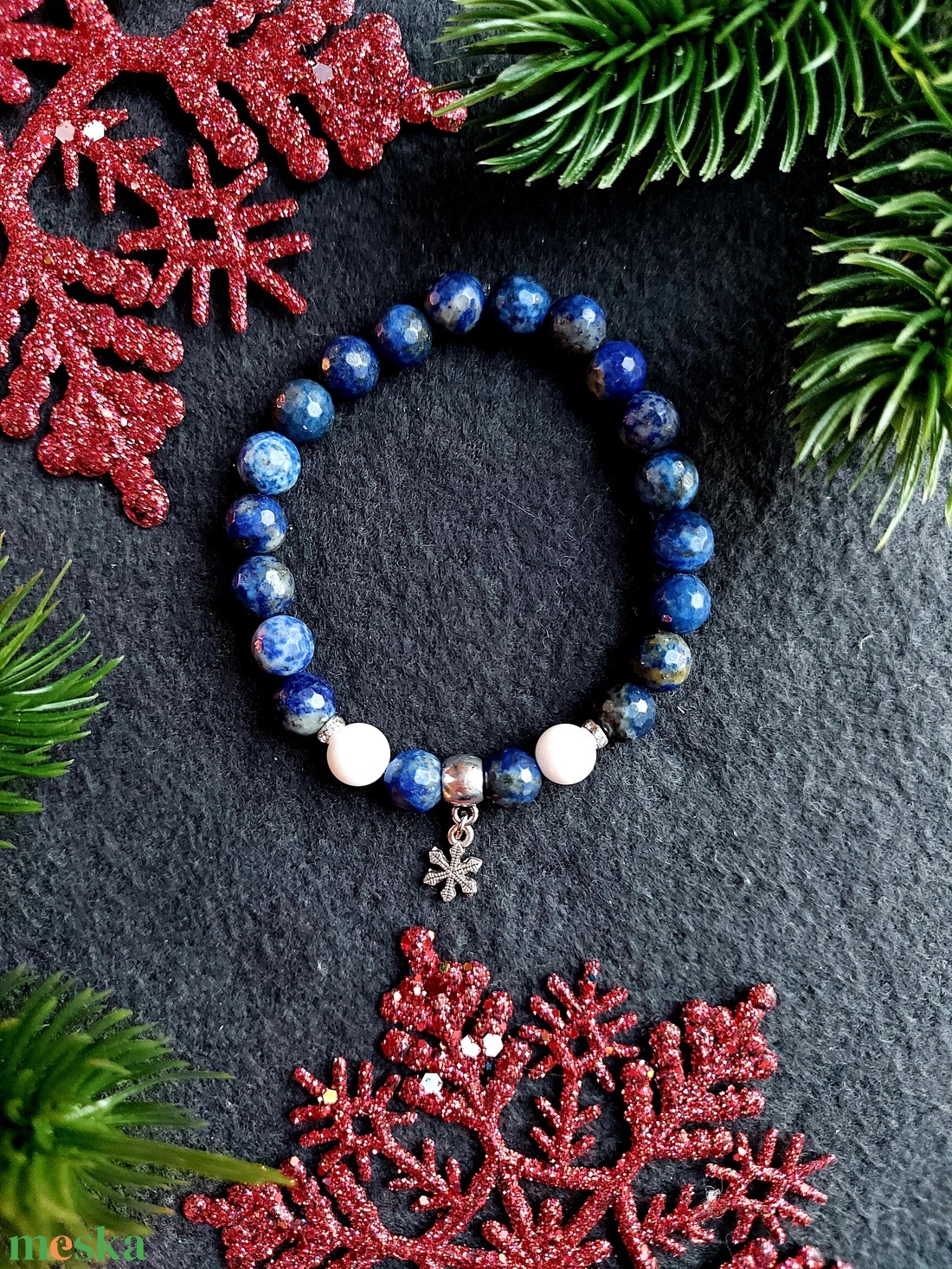 Lapis lazuli hópihés karkötő - ékszer - karkötő - karkötő medállal - Meska.hu Lapis lazuli hópihés karkötő - ékszer - karkötő - karkötő medállal - Meska.hu