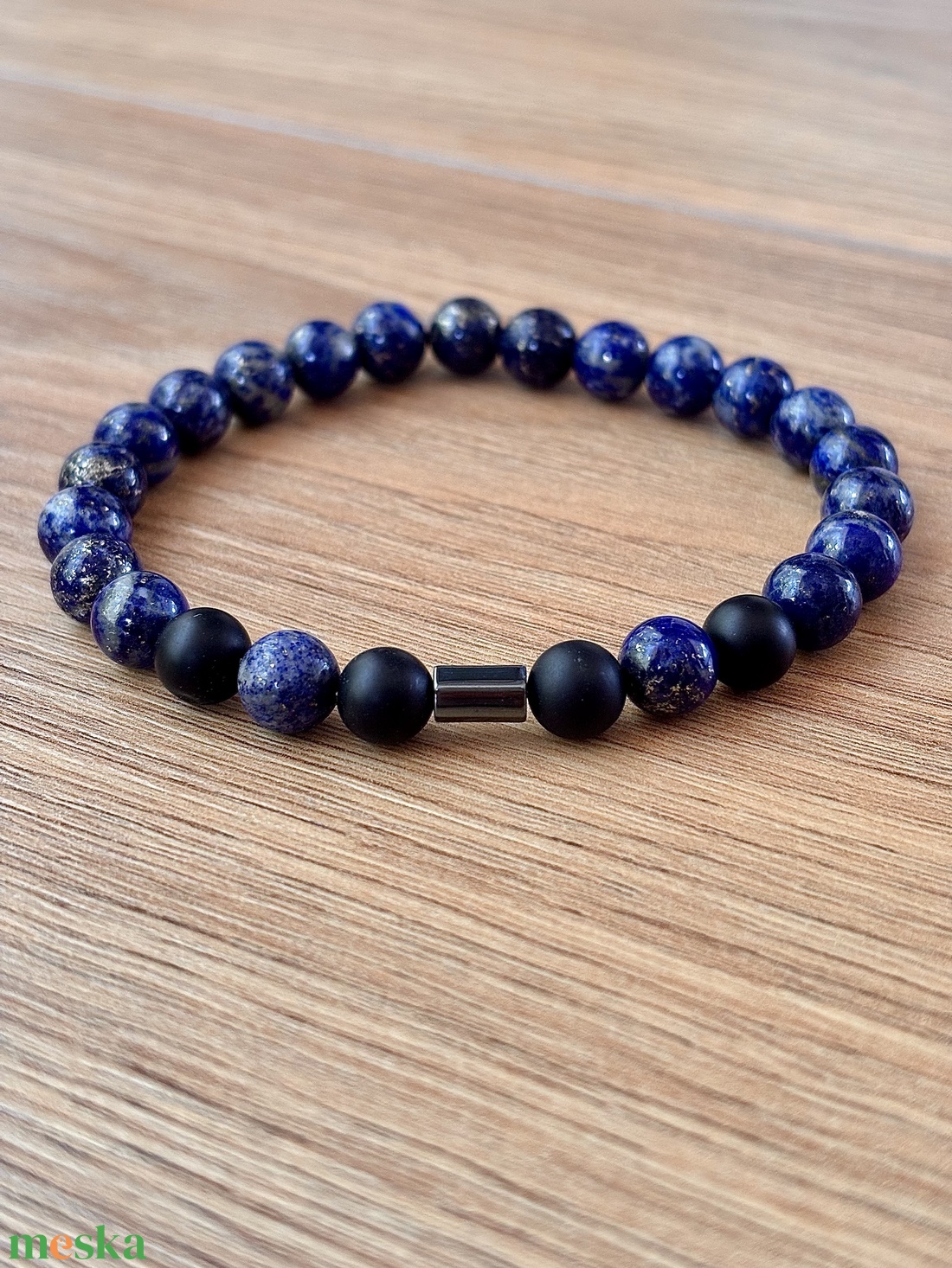 Lapis lazuli férfi karkötő ónixxal - ékszer - karkötő - gyöngyös karkötő - Meska.hu