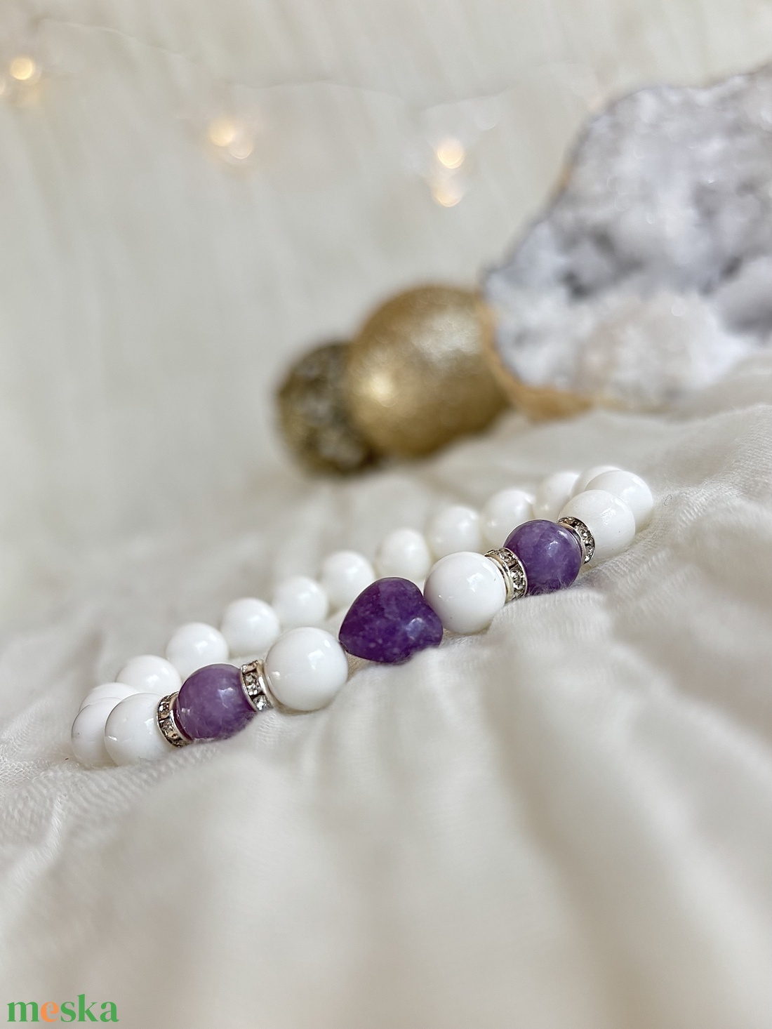 Kagyló karkötő Lepidolit ásvánnyal  - ékszer - karkötő - ásványkarkötő - Meska.hu Kagyló karkötő Lepidolit ásvánnyal  - ékszer - karkötő - ásványkarkötő - Meska.hu