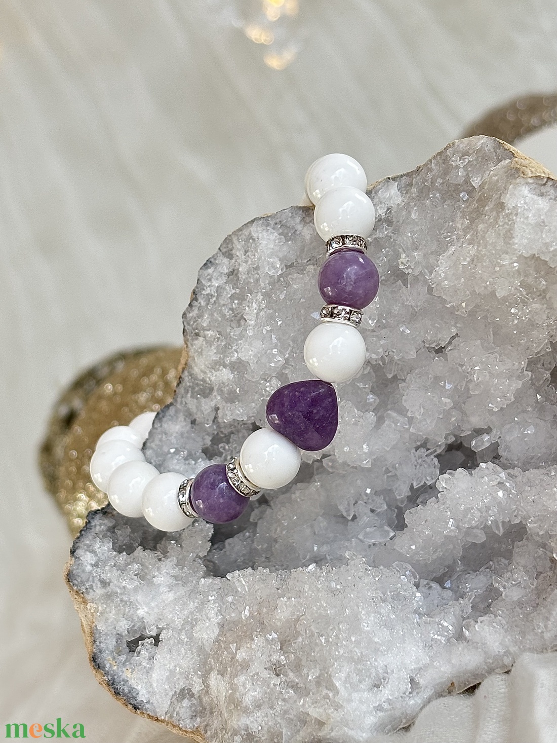 Kagyló karkötő Lepidolit ásvánnyal  - ékszer - karkötő - ásványkarkötő - Meska.hu Kagyló karkötő Lepidolit ásvánnyal  - ékszer - karkötő - ásványkarkötő - Meska.hu