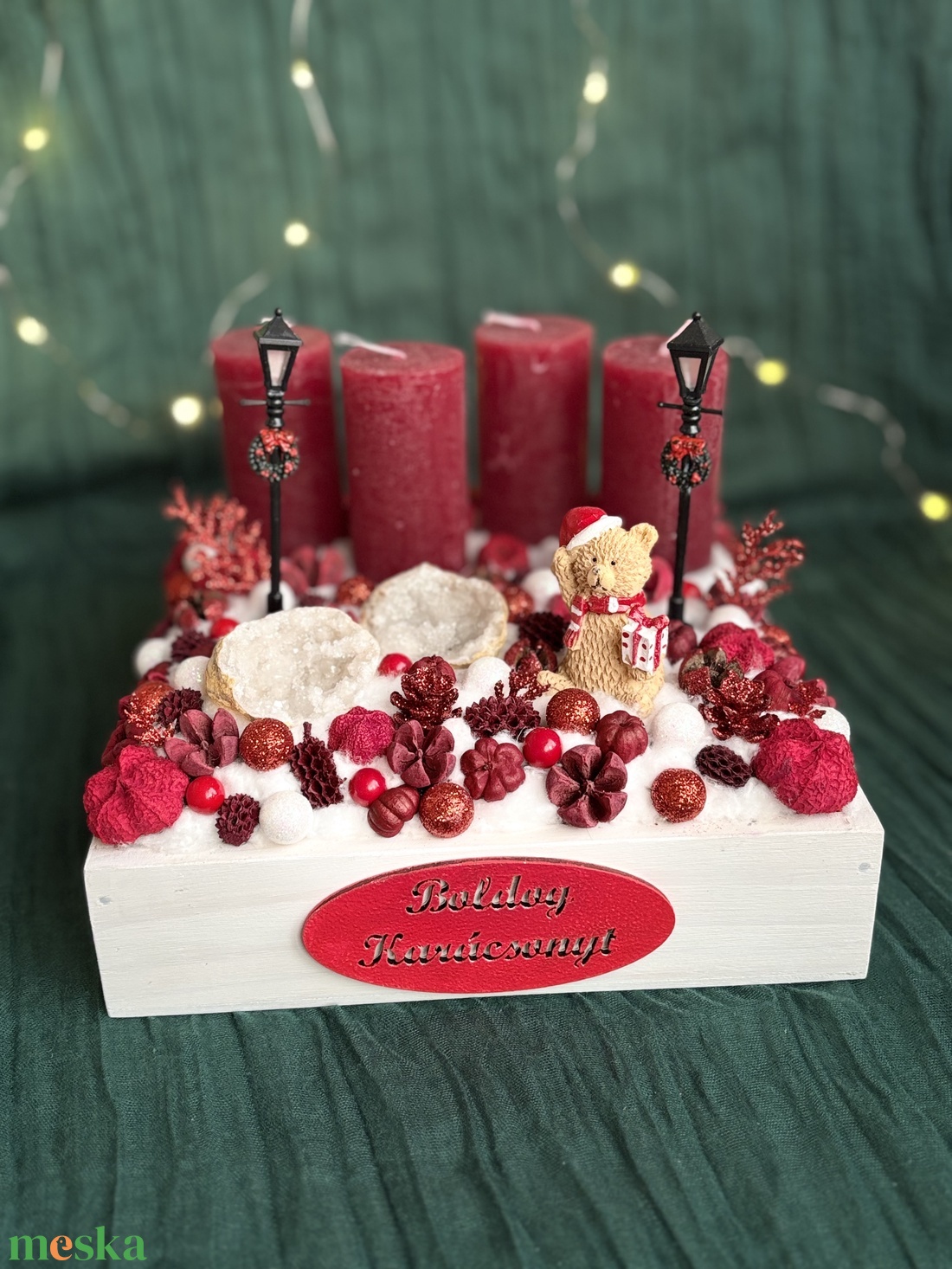 Geódás piros adventi koszorú - karácsony - adventi díszek - adventi koszorú - Meska.hu