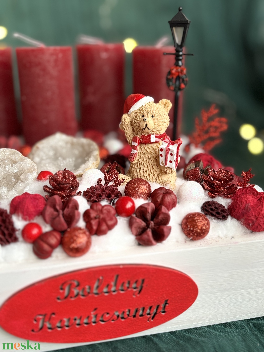 Geódás piros adventi koszorú - karácsony - adventi díszek - adventi koszorú - Meska.hu