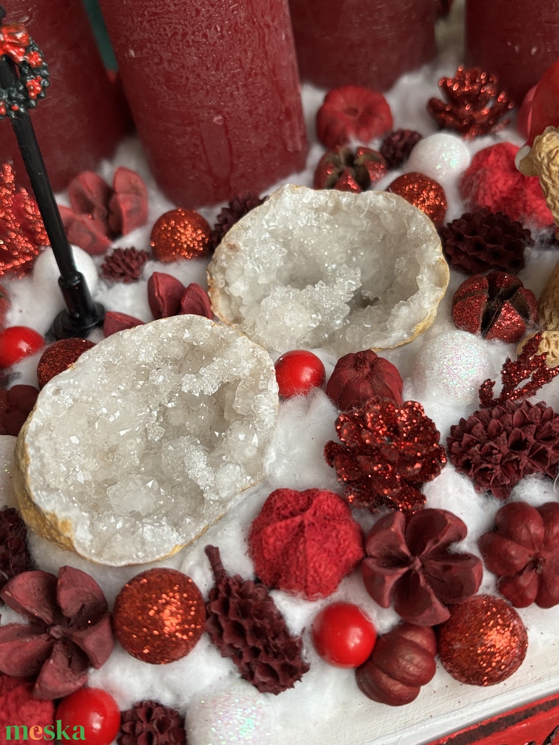 Geódás piros adventi koszorú - karácsony - adventi díszek - adventi koszorú - Meska.hu