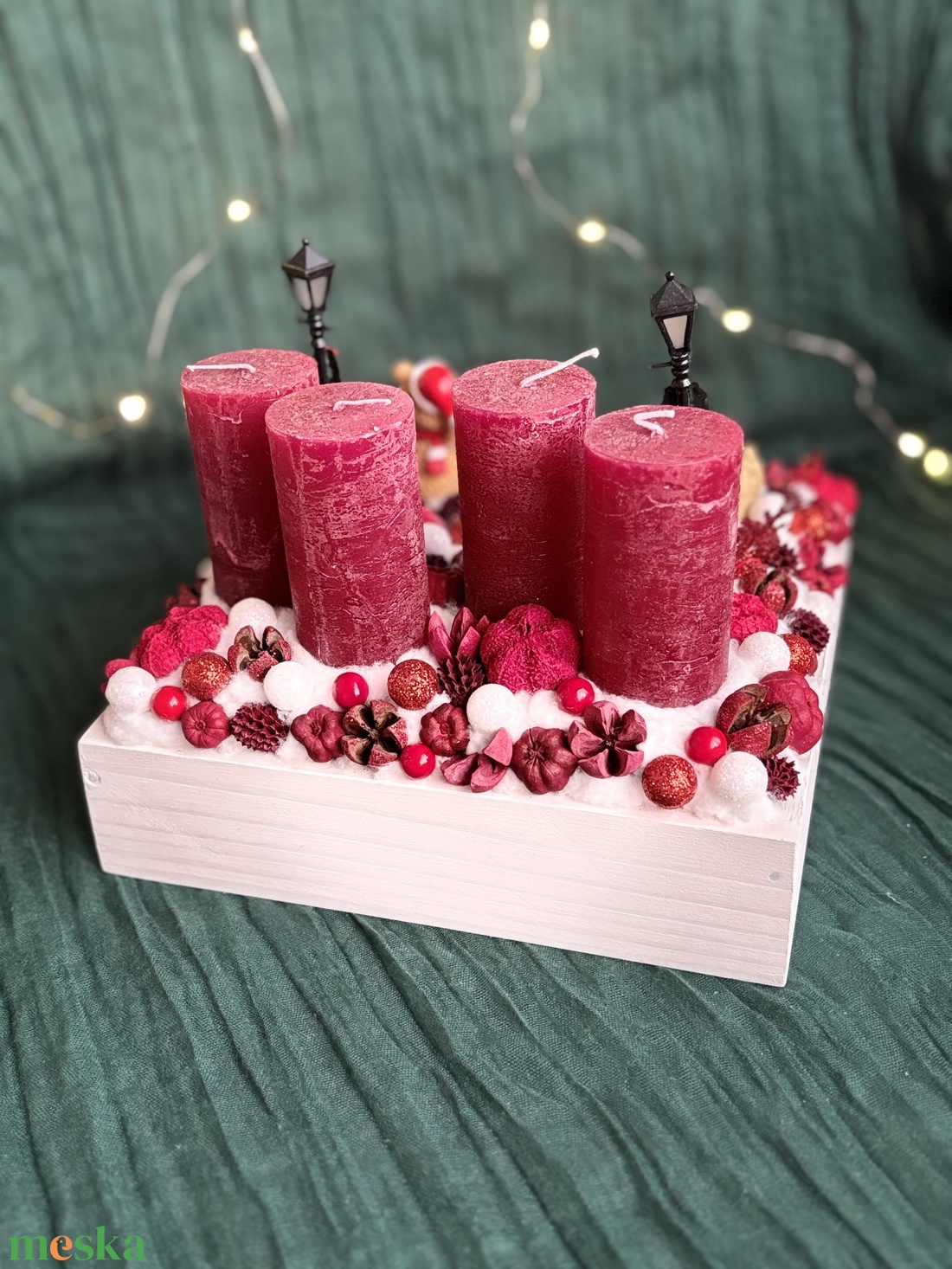 Geódás piros adventi koszorú - karácsony - adventi díszek - adventi koszorú - Meska.hu