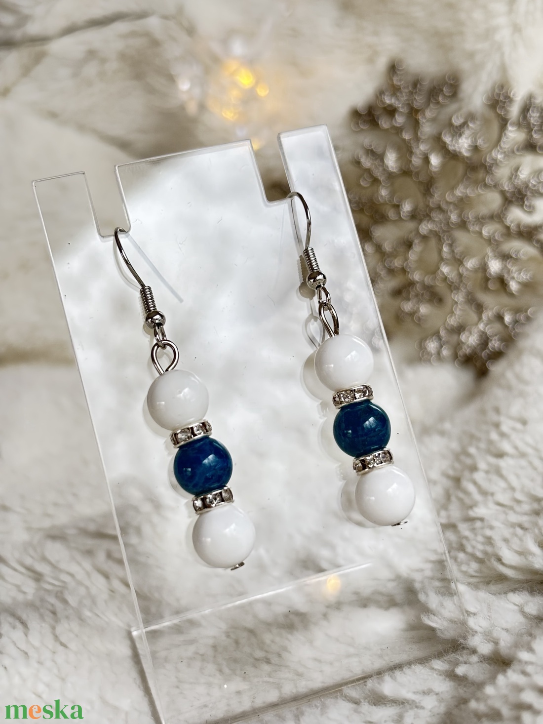 Apatit és kagyló fülbevaló - ékszer - fülbevaló - lógó fülbevaló - Meska.hu