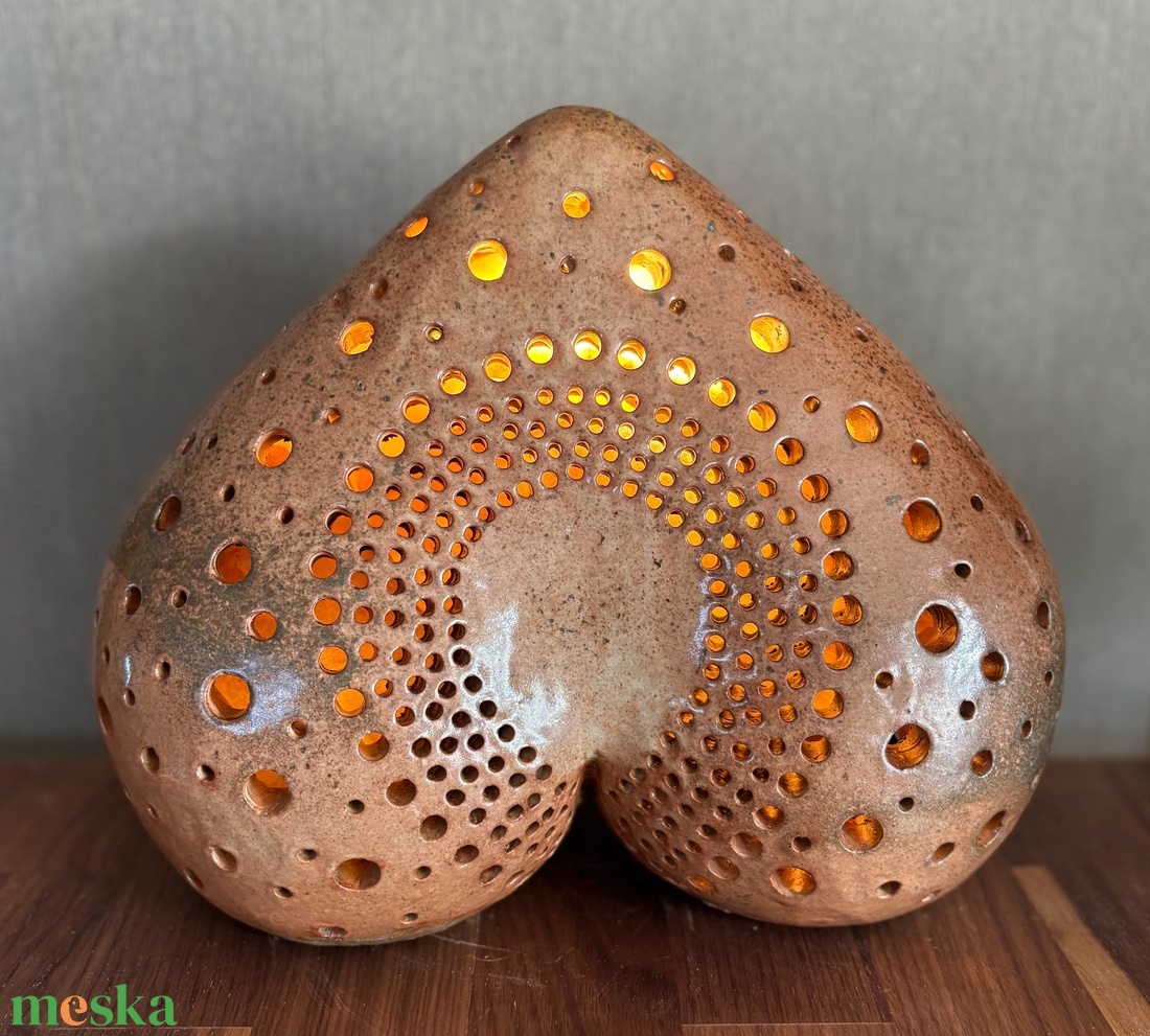 Kerámia lámpa fatűzes szív - otthon & életmód - lámpa - hangulatlámpa - Meska.hu