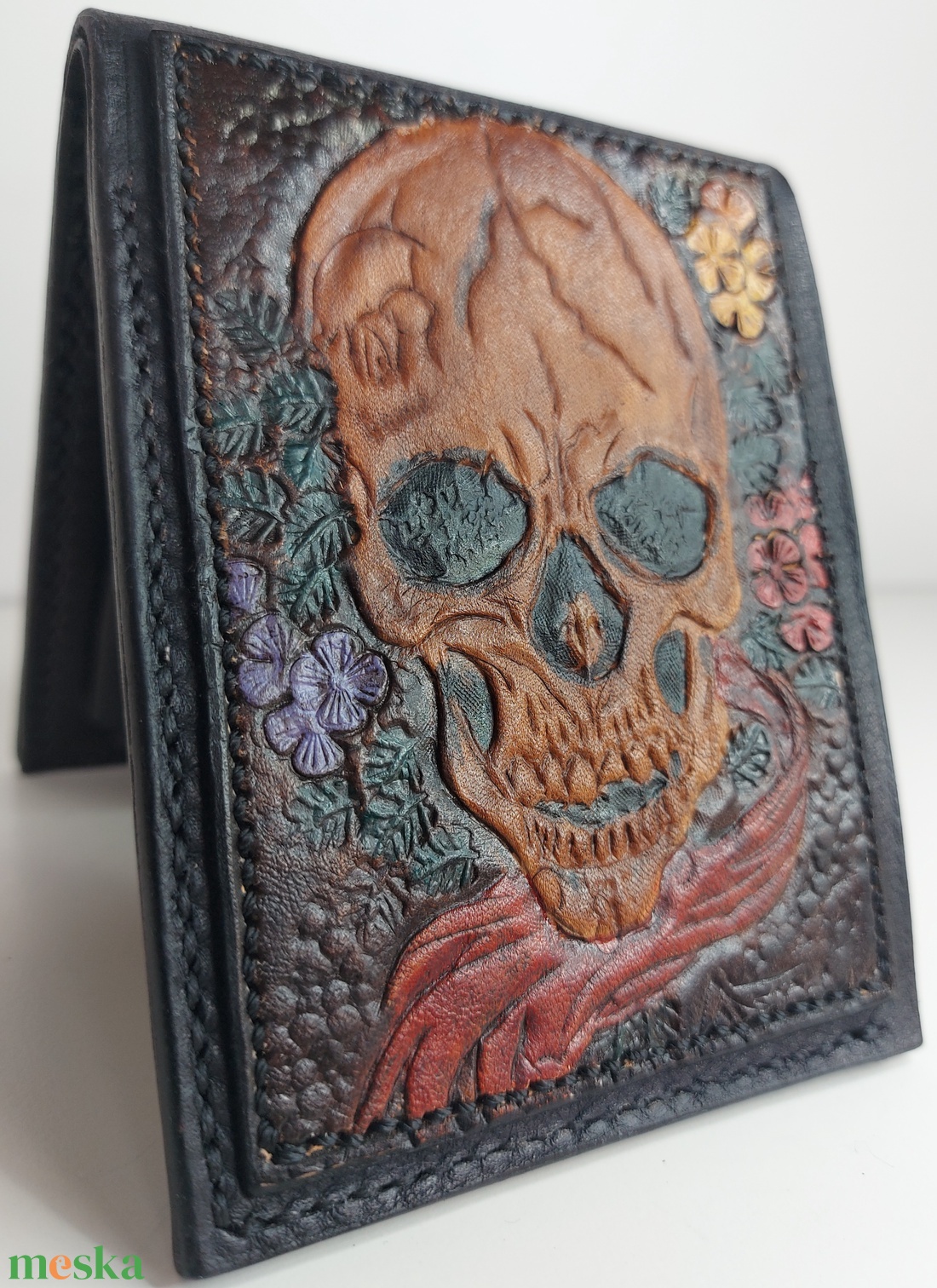 Marhabőr koponyás p�nzt�rca - táska & tok - pénztárca & más tok - dohánytasak & szütyő - Meska.hu