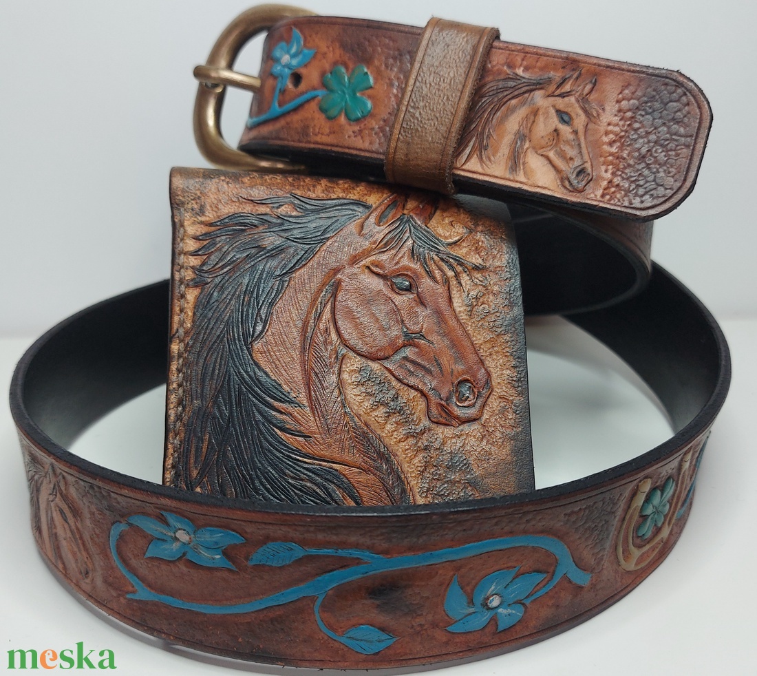 Marhabőr Lovas Pénztárca öv szett - táska & tok - pénztárca & más tok - fülhallgató tok  - Meska.hu