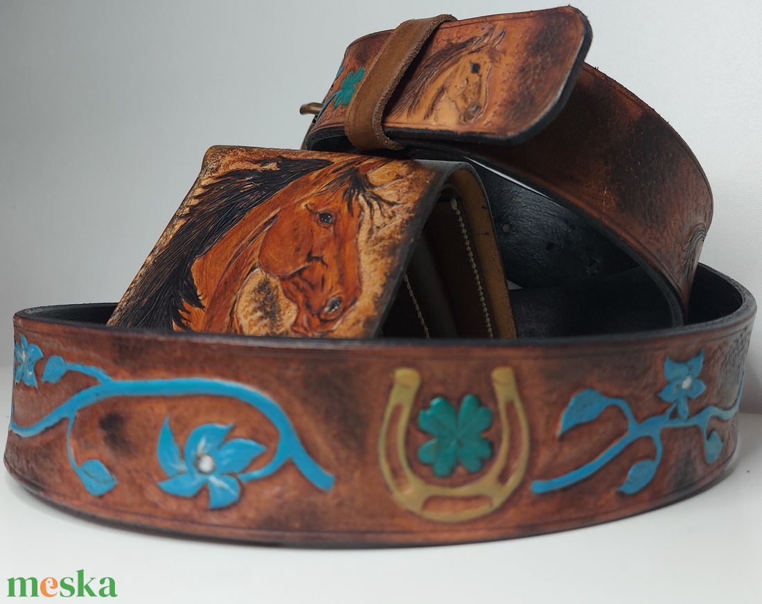 Marhabőr Lovas Pénztárca öv szett - táska & tok - pénztárca & más tok - fülhallgató tok  - Meska.hu