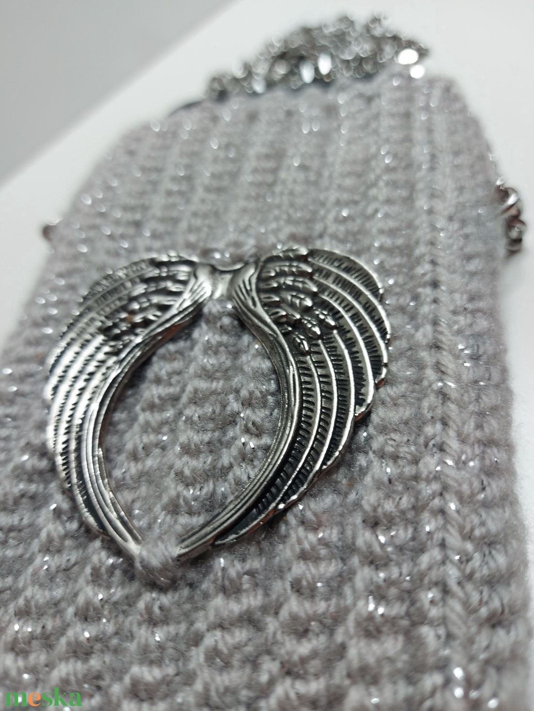 Horgolt ezüst színű telefontartó.  - otthon & életmód - tárolás & rendszerezés - asztali telefontartó - Meska.hu