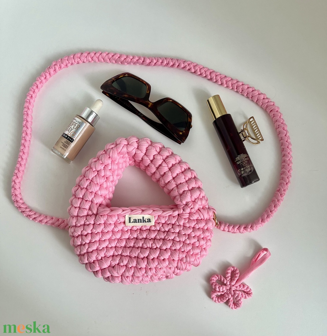 Cím: Lanka Kézműves Horgolt Mini Válltáska � Rózsaszín Crossbody - táska & tok - kézitáska & válltáska - vállon átvethető táska - Meska.hu