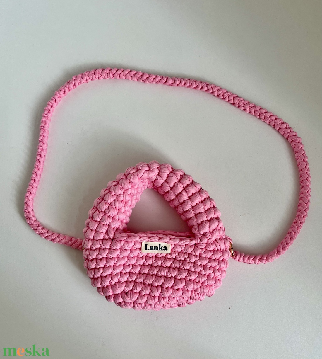 Cím: Lanka Kézműves Horgolt Mini Válltáska � Rózsaszín Crossbody - táska & tok - kézitáska & válltáska - vállon átvethető táska - Meska.hu