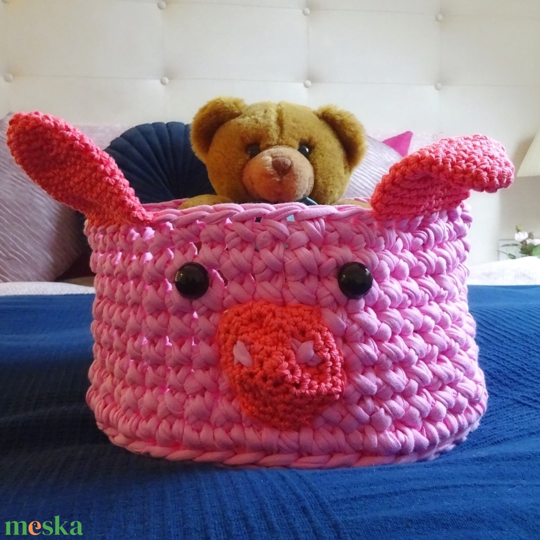 Malackás pink játéktároló kosár, horgolt tároló gyerekszobába - otthon & életmód - babaszoba, gyerekszoba - játéktároló - Meska.hu