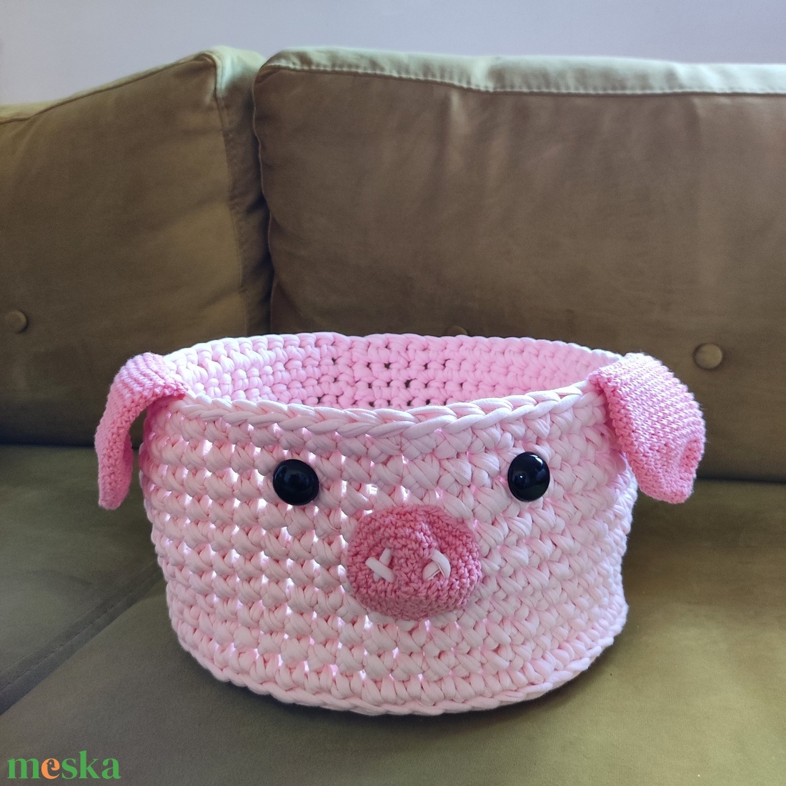 Malackás pink játéktároló kosár, horgolt tároló gyerekszobába - otthon & életmód - babaszoba, gyerekszoba - játéktároló - Meska.hu