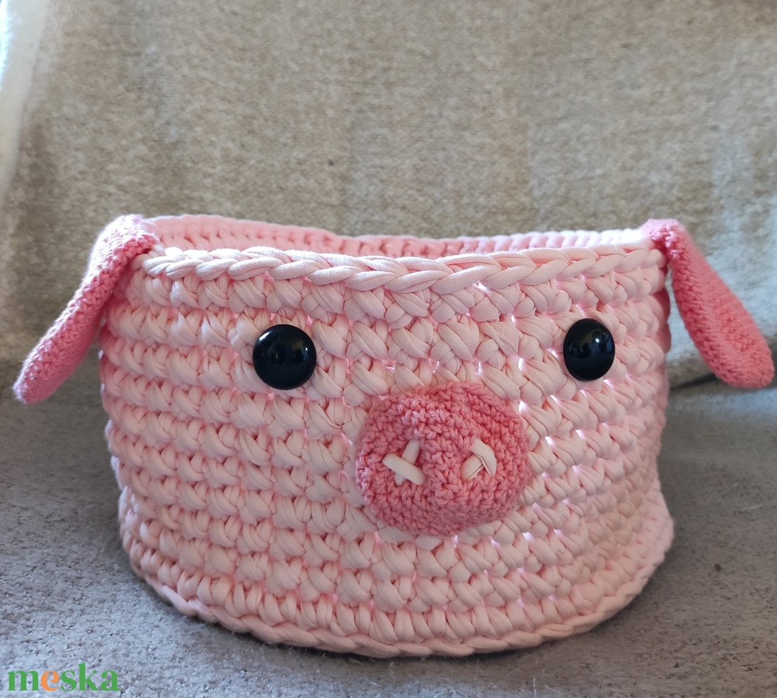 Malackás pink játéktároló kosár, horgolt tároló gyerekszobába - otthon & életmód - babaszoba, gyerekszoba - játéktároló - Meska.hu