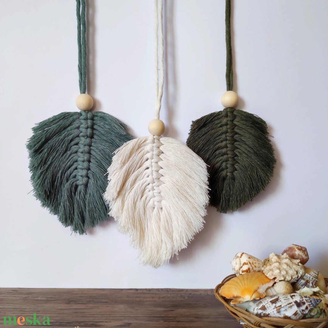 DIY:  3 kifésülhető makramé levél újrahasznosított pamut fonalból, saját készítésű ajándék, falidísz - diy (csináld magad) - egységcsomag - Meska.hu