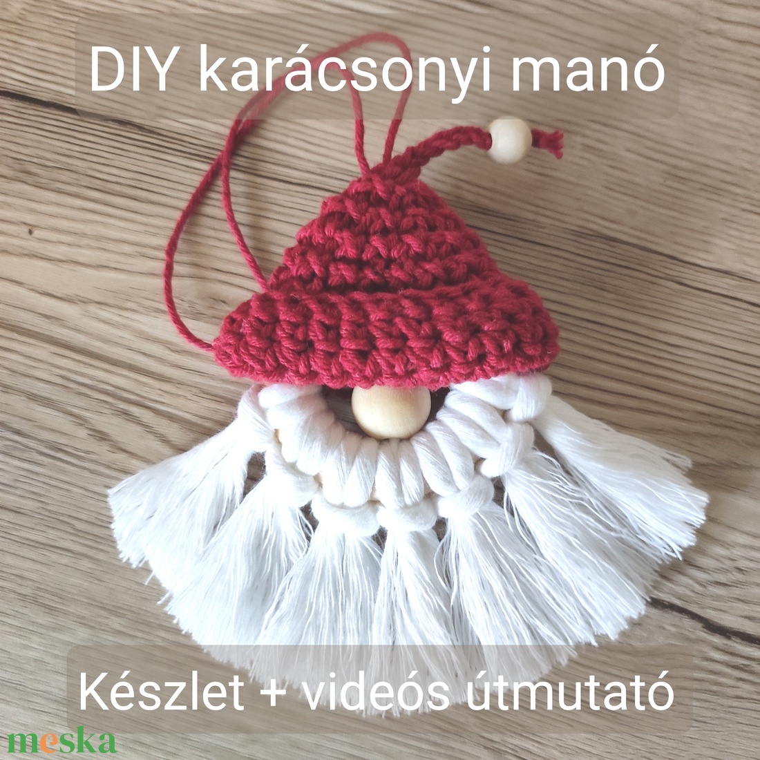 DIY csomag gyerekeknek, Csináld magad! Makramé karácsonyi manó, karácsonyfadísz, autódísz,  - diy (csináld magad) - egységcsomag - Meska.hu