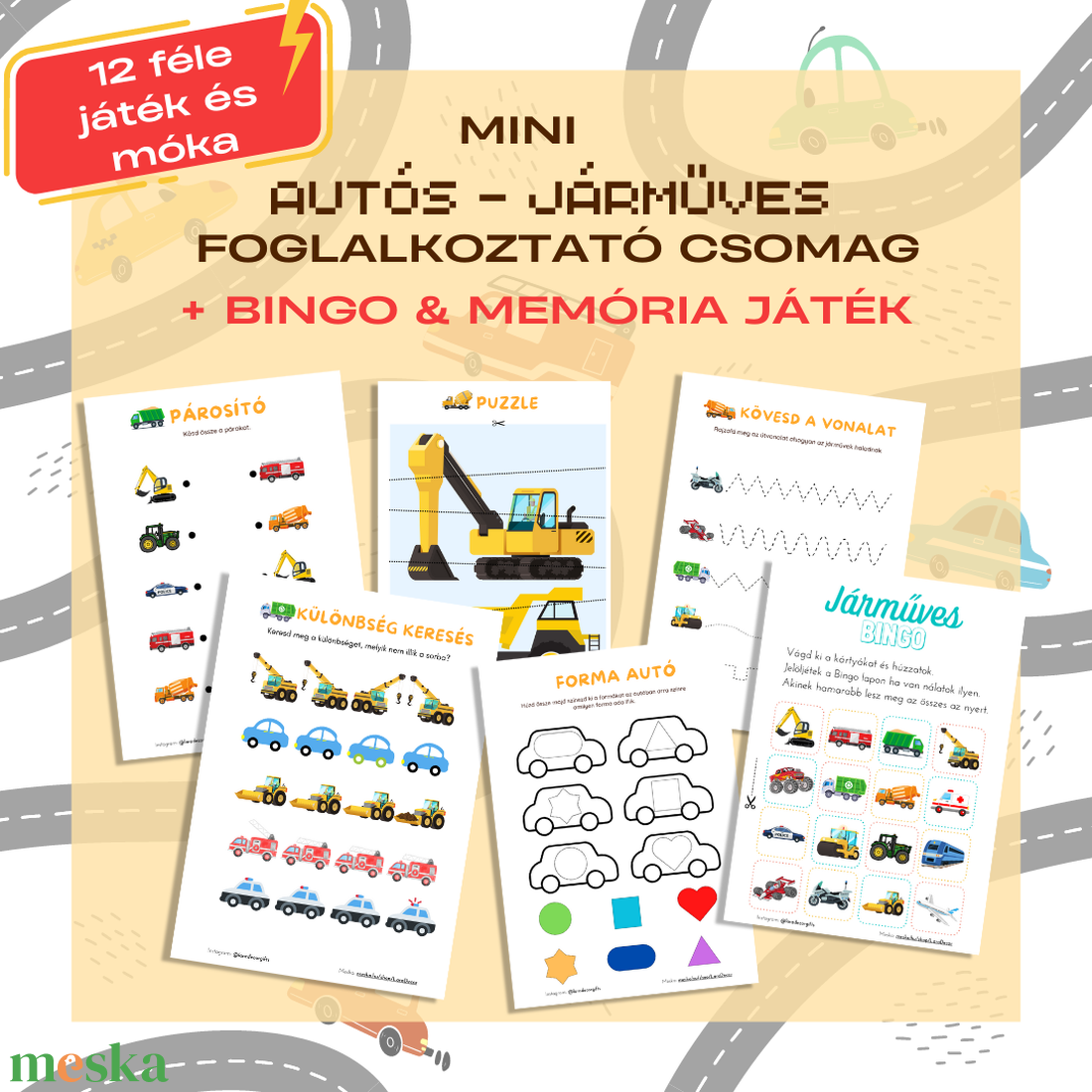 AUTÓS - JÁRMŰVES Mini Foglalkoztató csomag, 12 Feladatlap és családi játék csomag (Memória, Bingo) - - Meska.hu AUTÓS - JÁRMŰVES Mini Foglalkoztató csomag, 12 Feladatlap és családi játék csomag (Memória, Bingo) - - Meska.hu