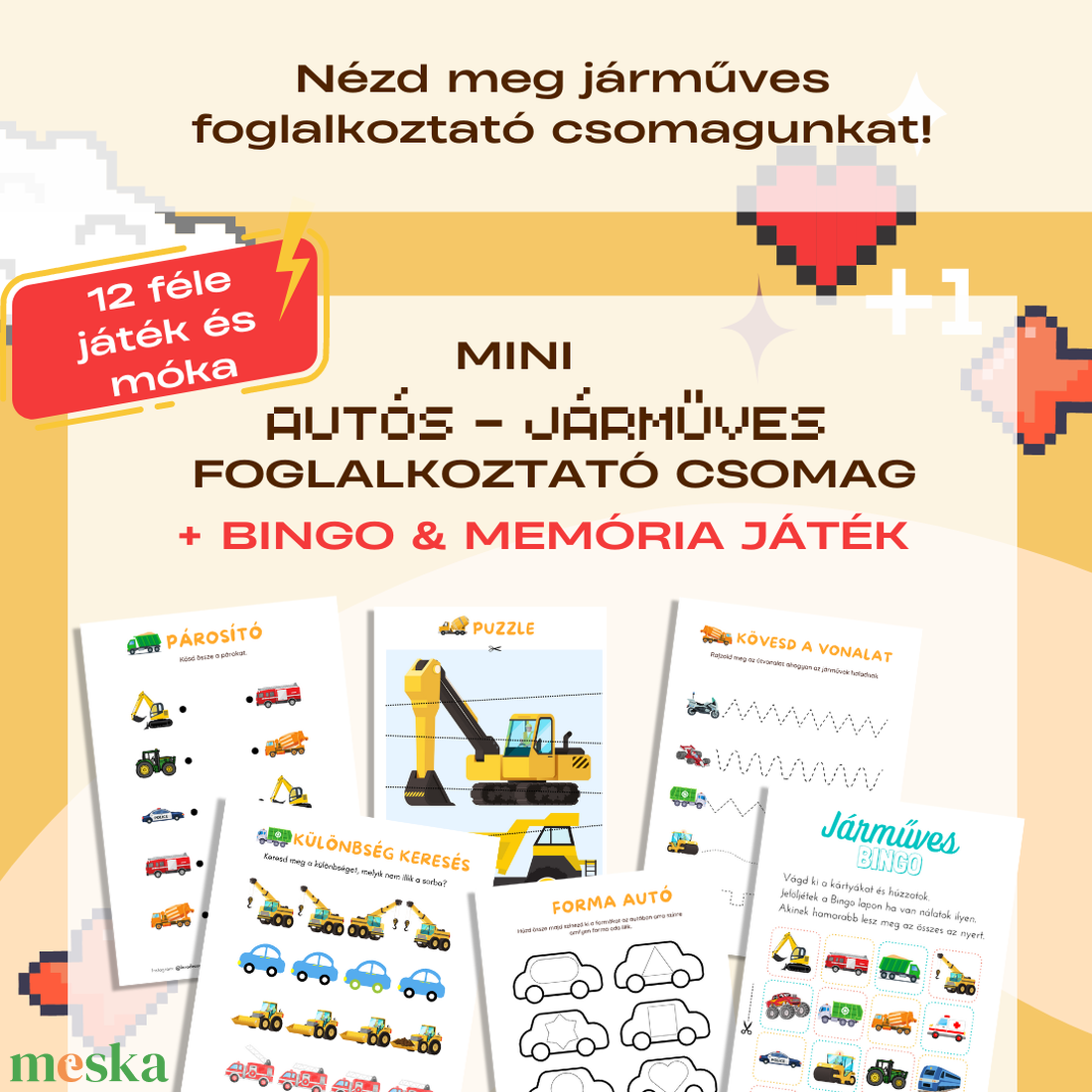DINÓS Mini Foglalkoztató csomag, 12 Feladatlap és családi játék csomag (Memória, Bingo)  -  - Meska.hu