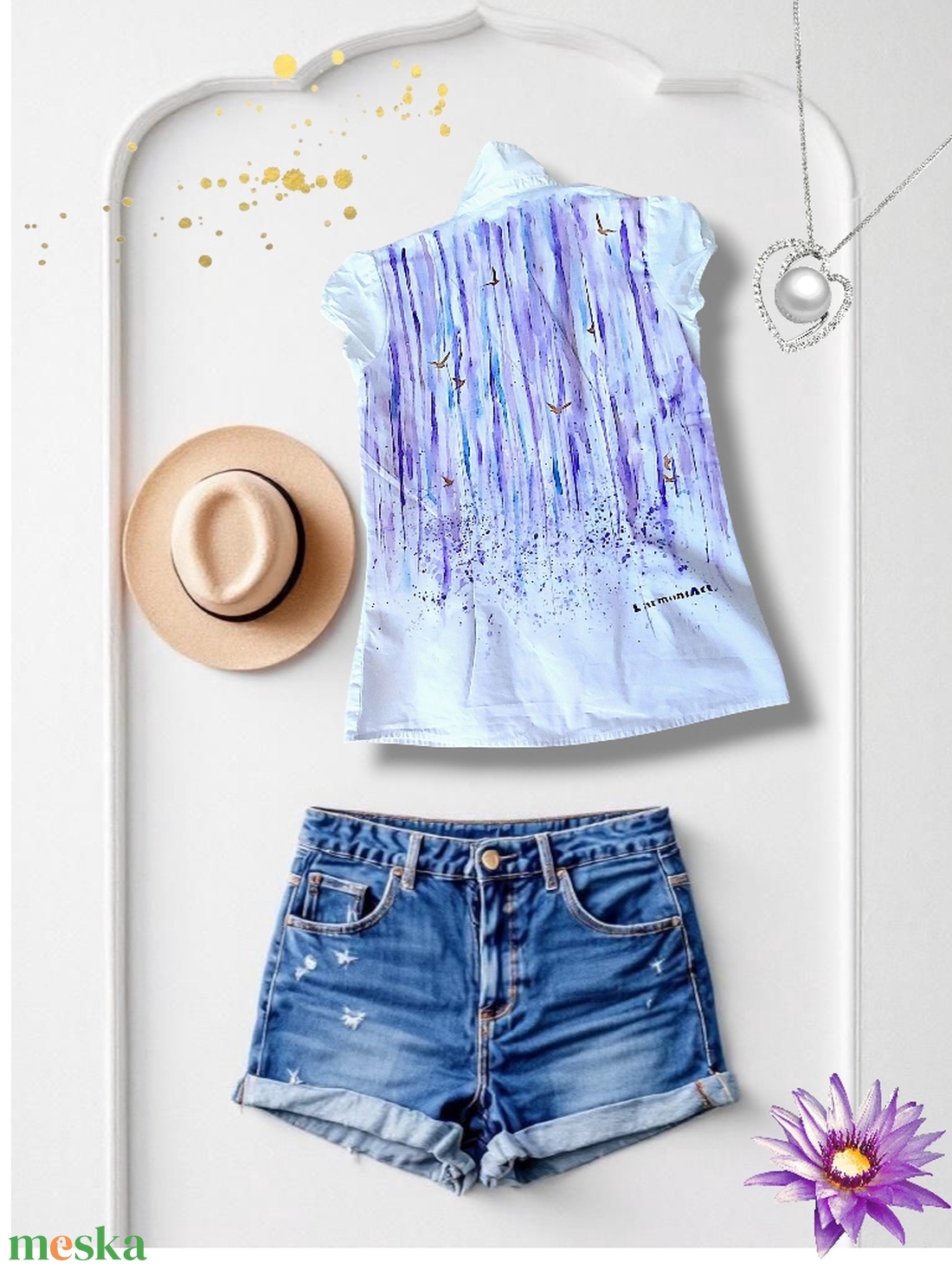 Művészet amit viselhetsz. Szabad kézzel festett nő rövid ujjú ing - ruha & divat - női ruha - blúz - Meska.hu