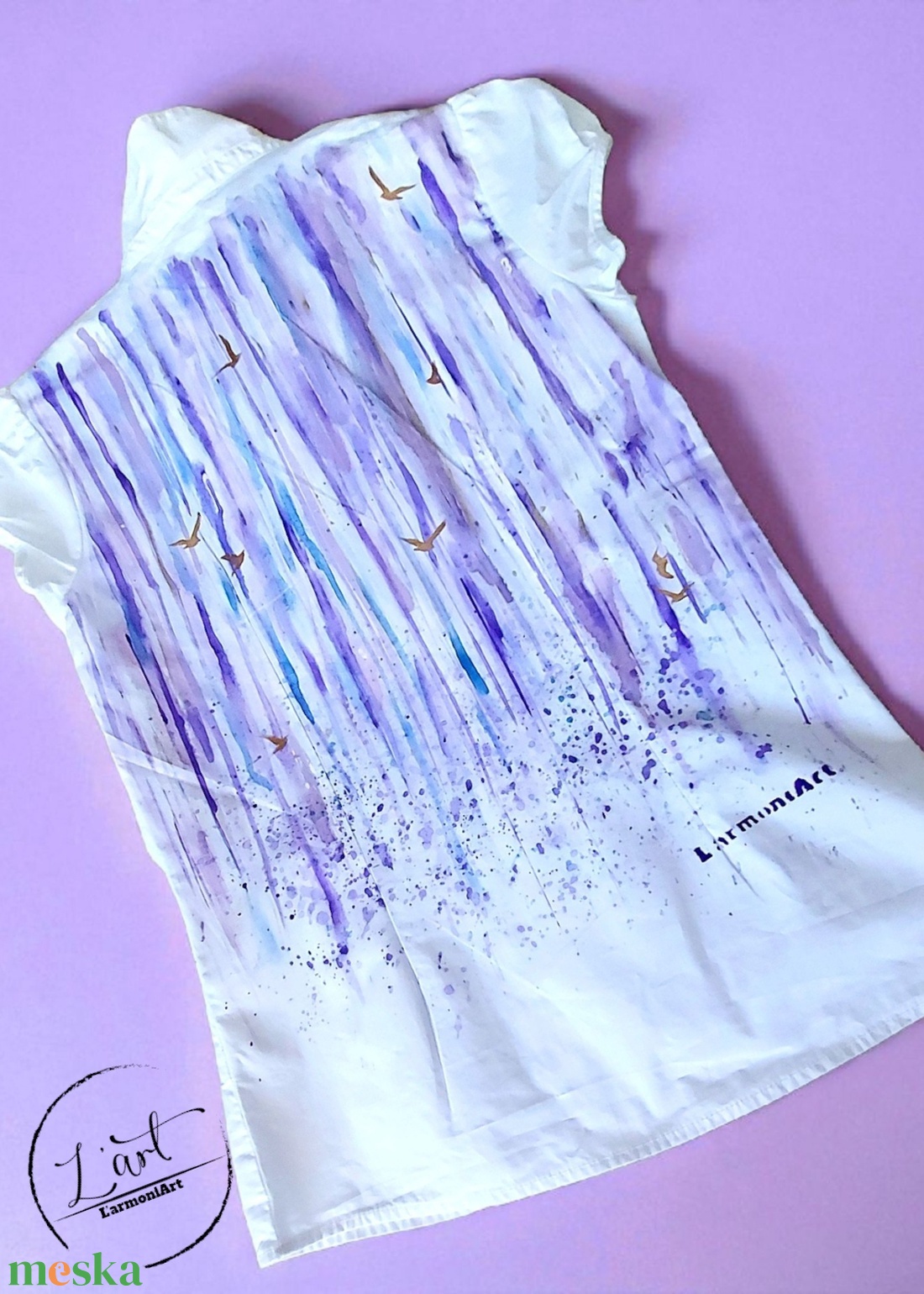 Művészet amit viselhetsz. Szabad kézzel festett nő rövid ujjú ing - ruha & divat - női ruha - blúz - Meska.hu