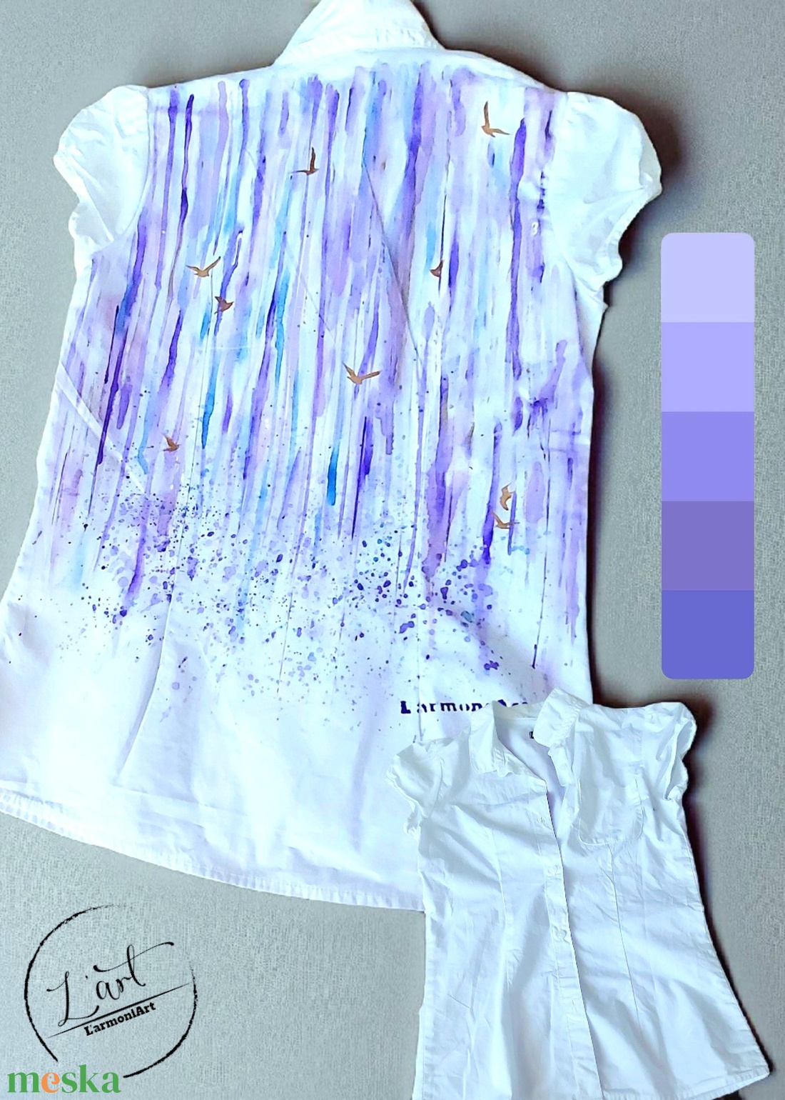 Művészet amit viselhetsz. Szabad kézzel festett nő rövid ujjú ing - ruha & divat - női ruha - blúz - Meska.hu