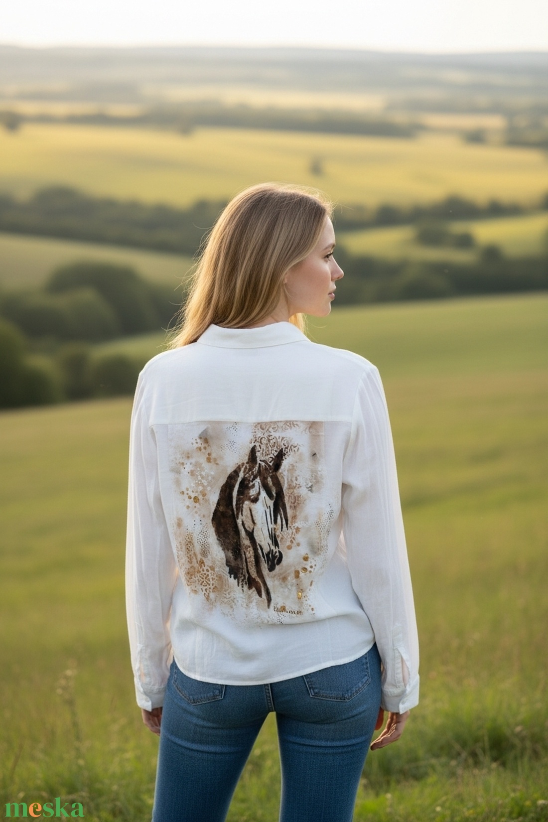  Kézzel festett nő lovas ing. Művészet amit viselhetsz. - ruha & divat - női ruha - blúz - Meska.hu