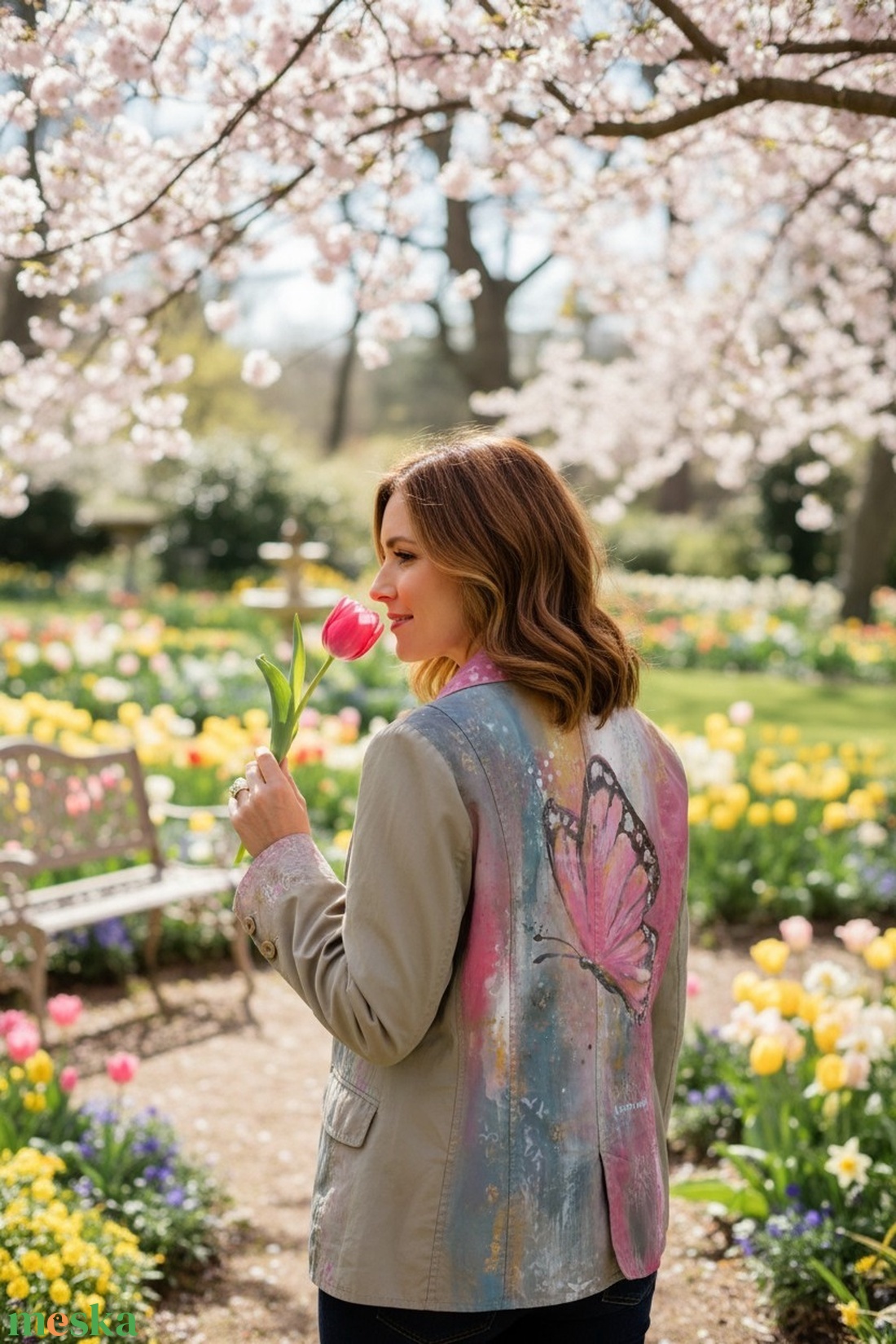  Kézzel festett nő pillangós vékony kabátka. Művészet amit viselhetsz. - ruha & divat - női ruha - kabát - Meska.hu