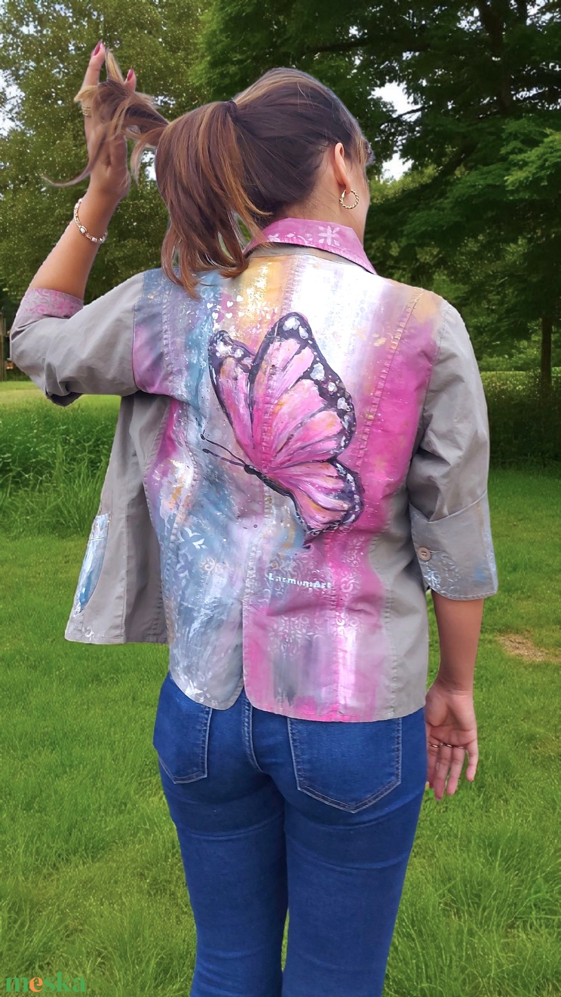  Kézzel festett nő pillangós vékony kabátka. Művészet amit viselhetsz. - ruha & divat - női ruha - kabát - Meska.hu