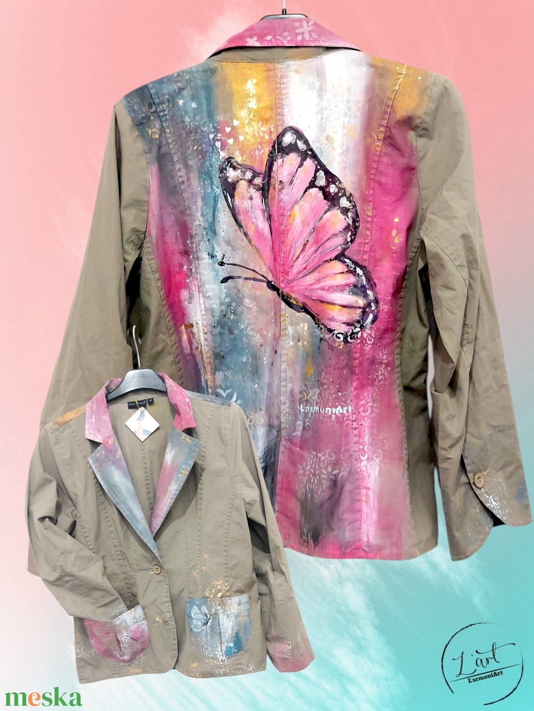  Kézzel festett nő pillangós vékony kabátka. Művészet amit viselhetsz. - ruha & divat - női ruha - kabát - Meska.hu