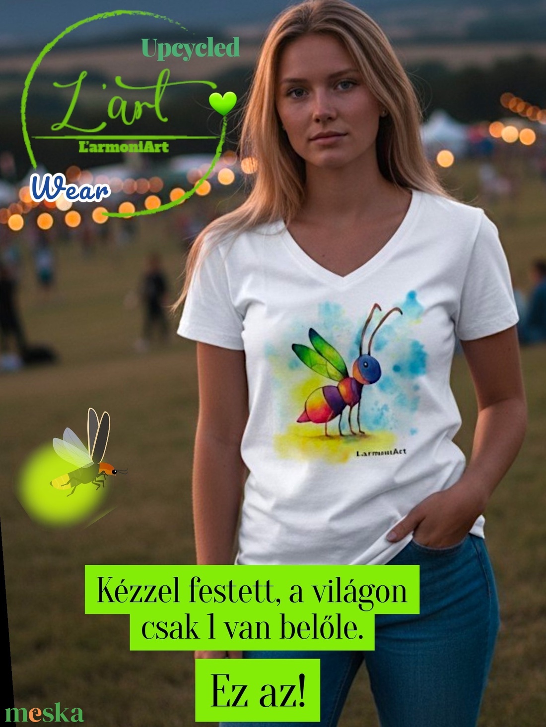 Szentjánosbogár. Kézzel festett női póló. Művészet amit viselhetsz.   - ruha & divat - női ruha - póló, felső - Meska.hu