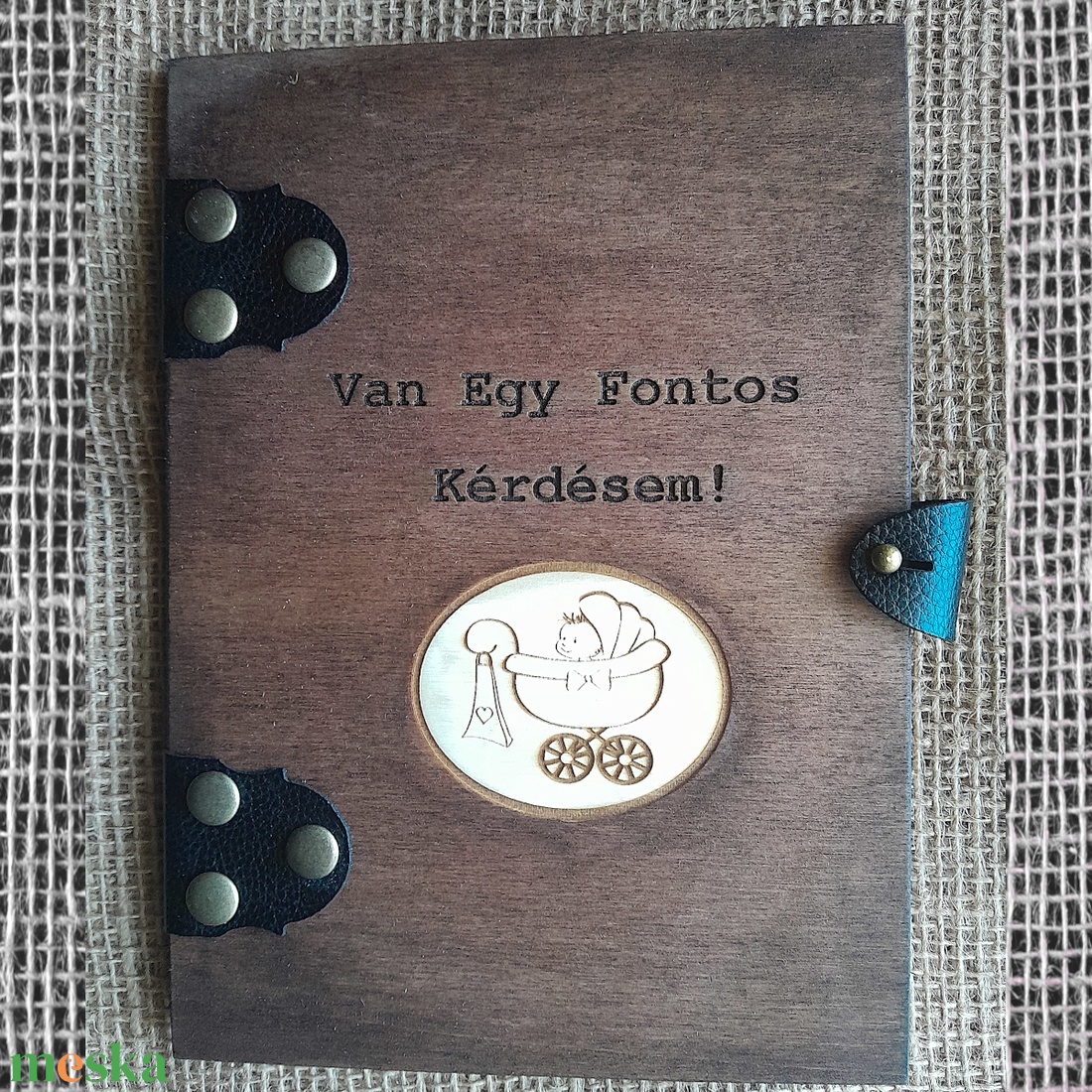 Keresztszülő Felkérő,Fából készült,Gravirozott,Könyvecske,Bőrpántos Kötéssel. - játék & sport - Meska.hu