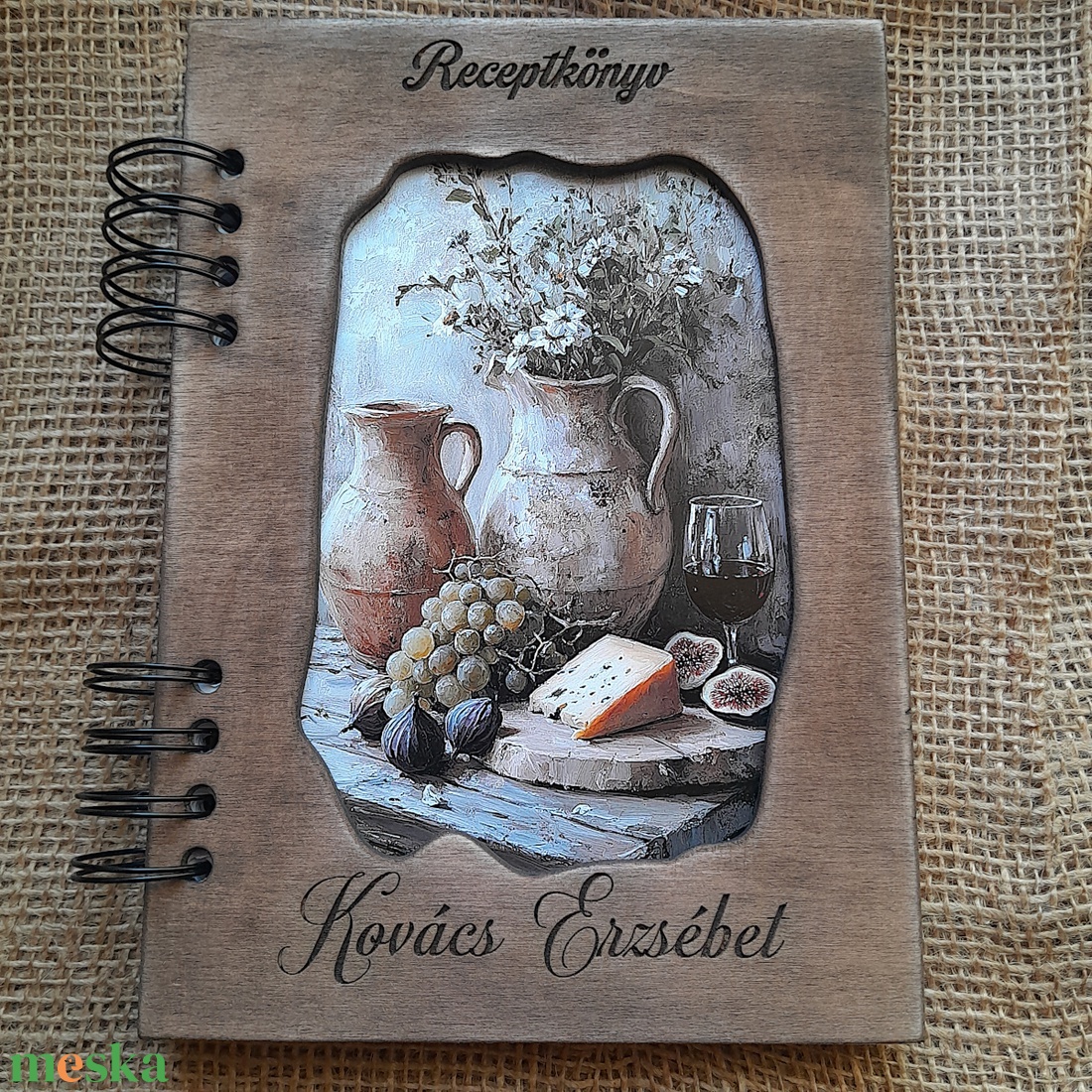 Üres  Receptkönyv,Névre szóló, Gravirozott Fa Borítóval,Spirál kötéssel - otthon & életmód - konyhafelszerelés, tálalás - sütés, főzés - receptfüzet - Meska.hu