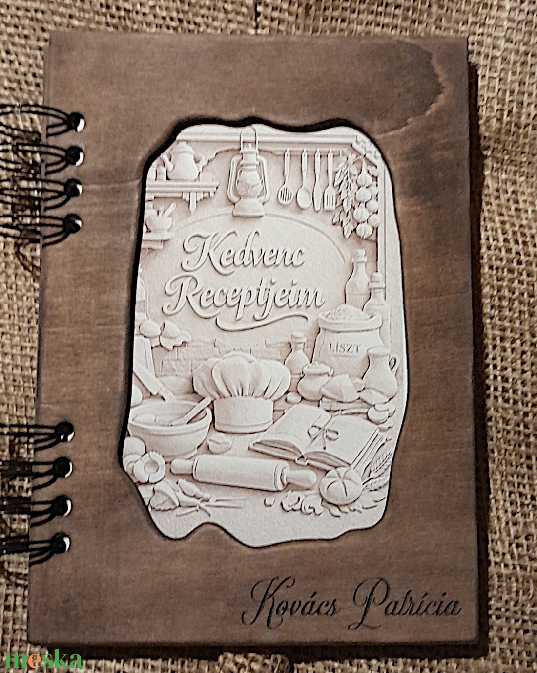 Üres  Receptkönyv,Névre szóló, Gravirozott Fa Borítóval,Spirál kötéssel - otthon & életmód - konyhafelszerelés, tálalás - sütés, főzés - receptfüzet - Meska.hu