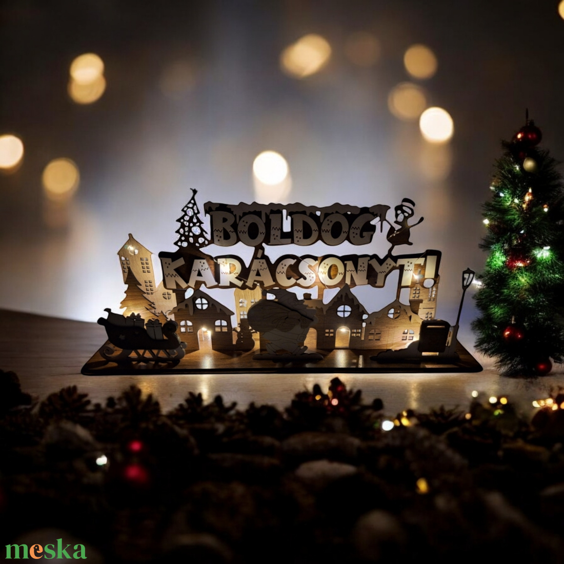 Karácsonyi asztaldekoráció falu - karácsony - karácsonyi lakásdekoráció - ünnepi asztaldekoráció - Meska.hu