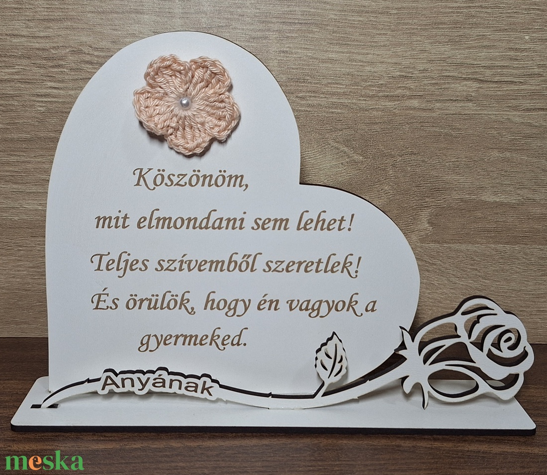 Anyák napjára / pedagógus napra szív alakú tábla rózsával - otthon & életmód - dekoráció - asztal és polc dekoráció - asztaldísz - Meska.hu
