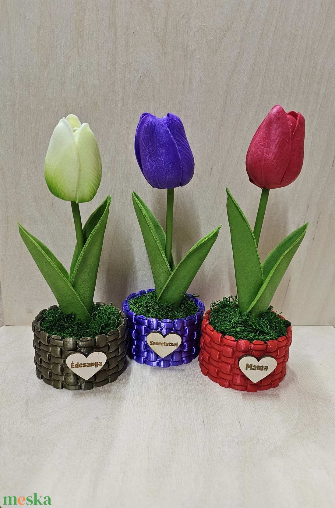 Mini kosárka tulipánnal - otthon & életmód - dekoráció - asztal és polc dekoráció - asztaldísz - Meska.hu