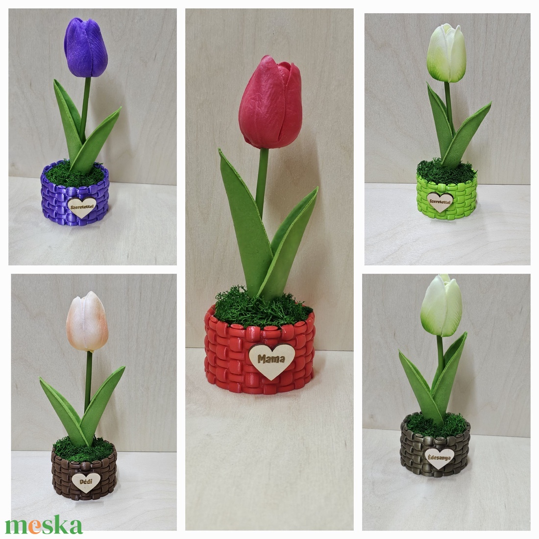 Mini kosárka tulipánnal - otthon & életmód - dekoráció - asztal és polc dekoráció - asztaldísz - Meska.hu