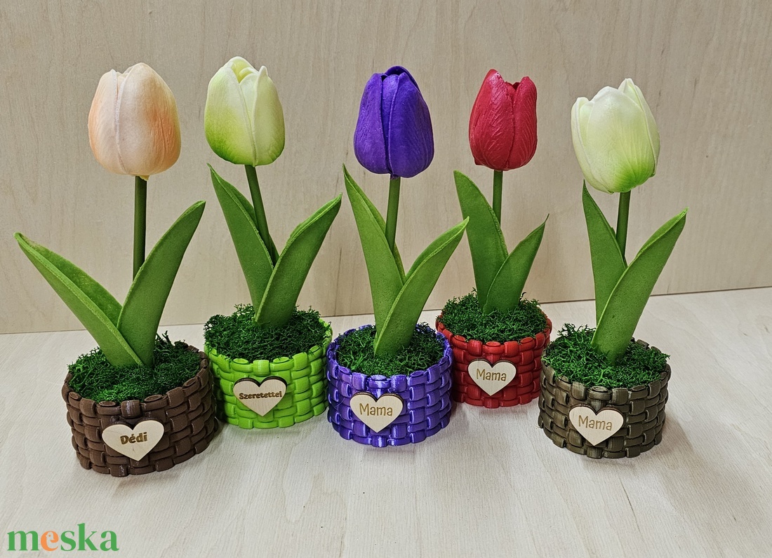 Mini kosárka tulipánnal - otthon & életmód - dekoráció - asztal és polc dekoráció - asztaldísz - Meska.hu