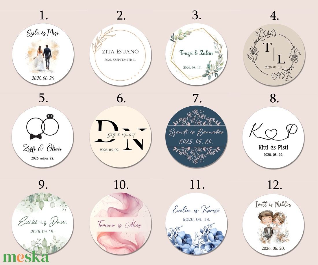 Esküvői matrica kör alakú II. - otthon & életmód - papír, írószer - matrica, matrica csomag - Meska.hu